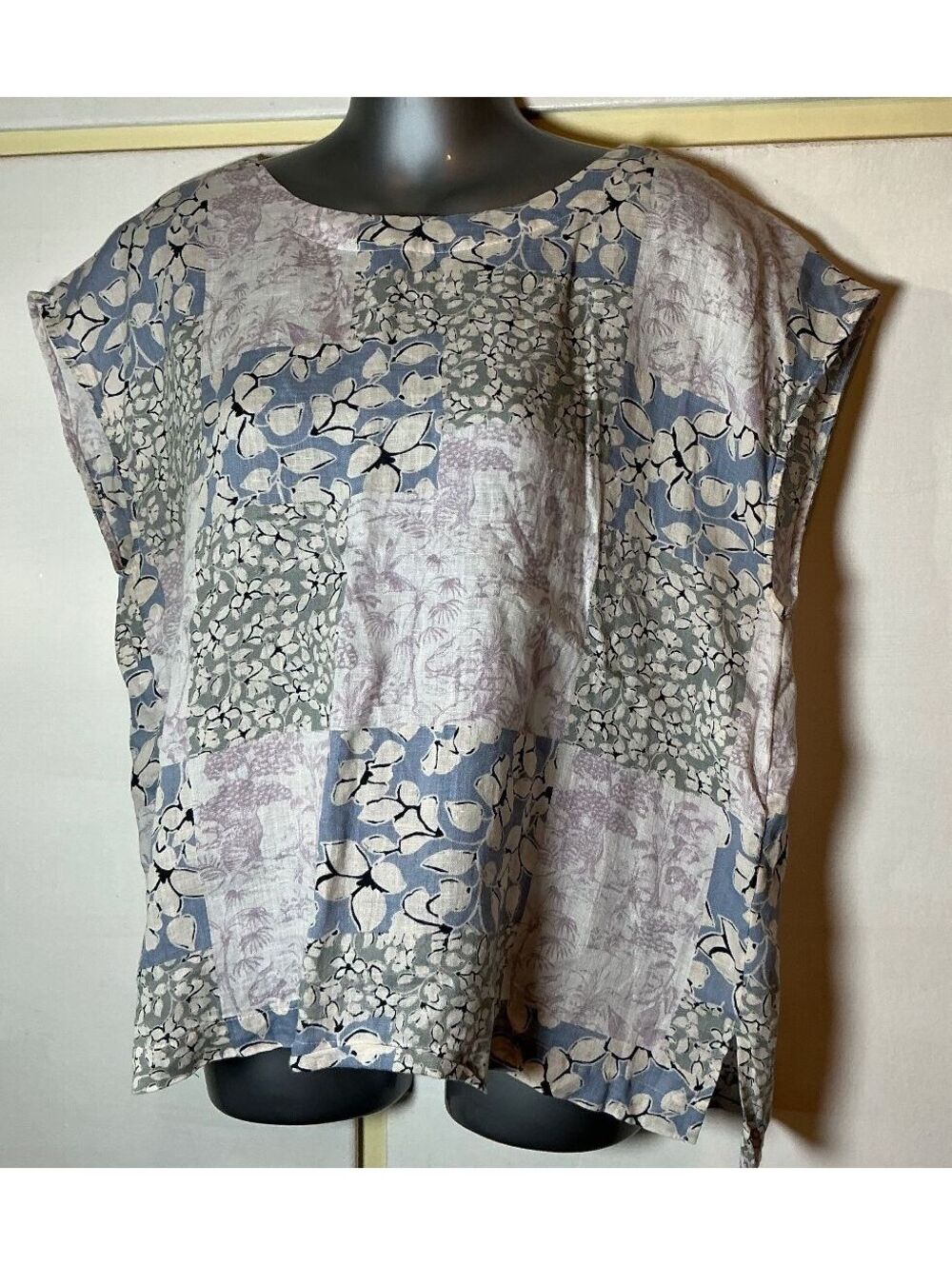 Nicole Miller 100% Linen Top Short Sleeve Multicolored Women's Size Large L